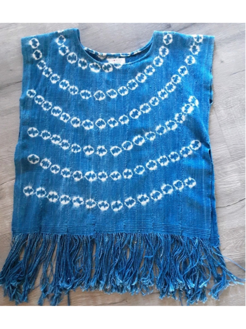 Shibori Dyed Handwoven Mudcloth Poncho Indigo Artisan "I Love Indigo By Diane"